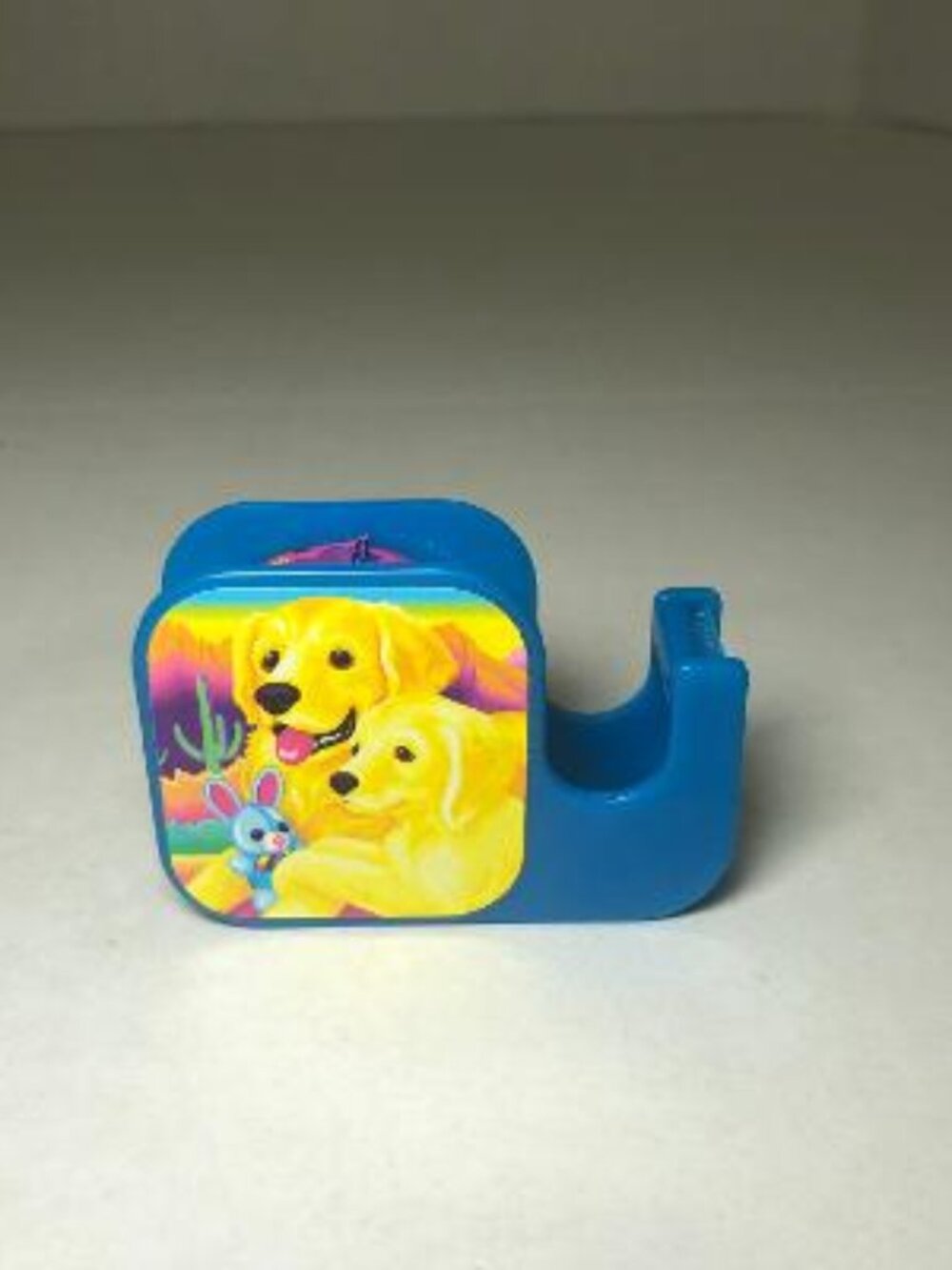 Lisa Frank Golden Retriever Tape Dispenser Blue 90's Vintage Dogs Bunny